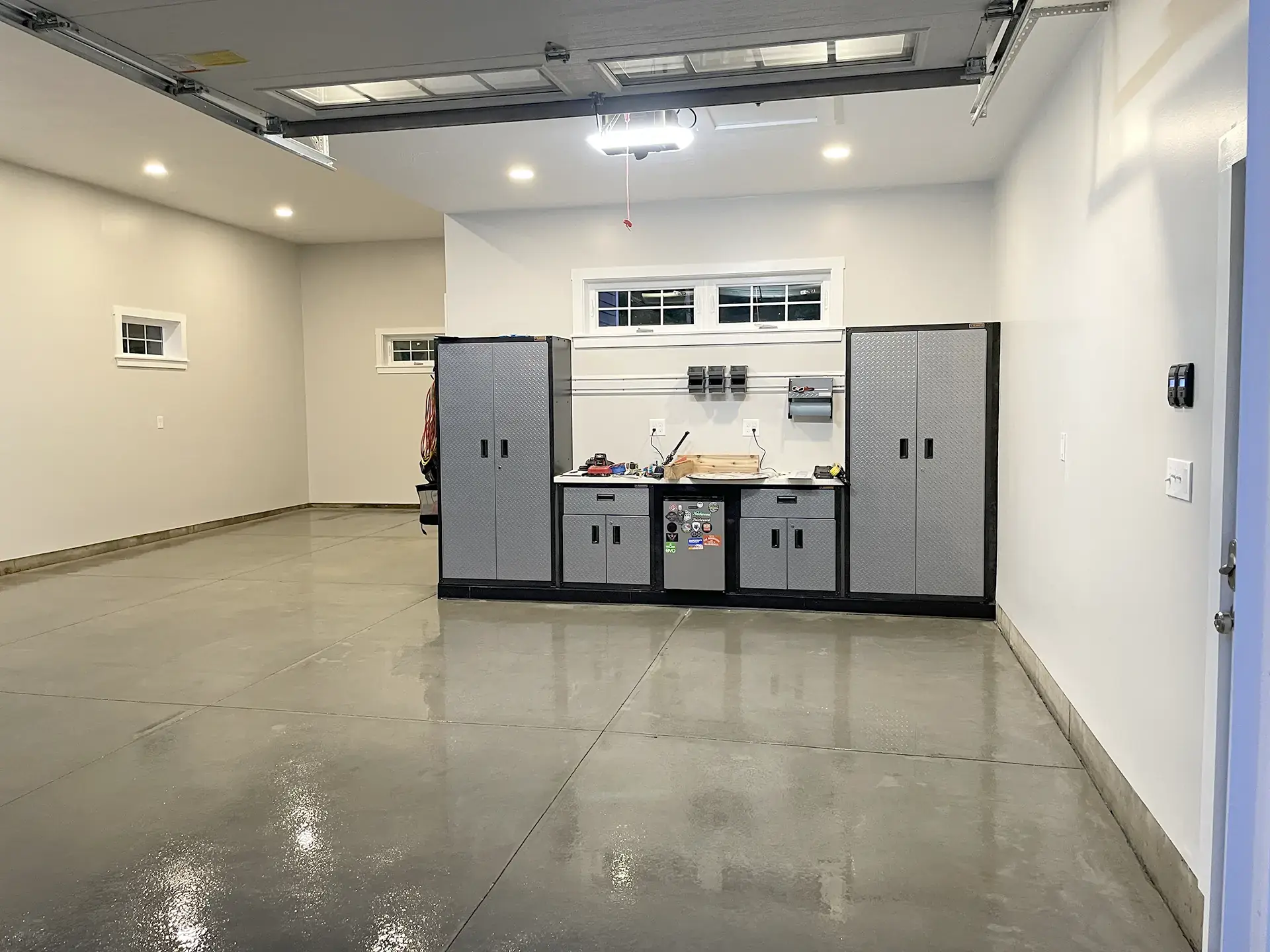 Workbench and cabinet area